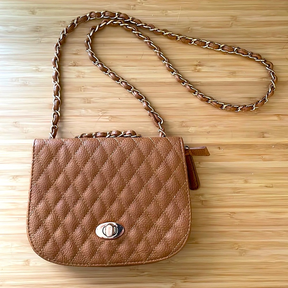 Small Tan Purse with Gold Details
